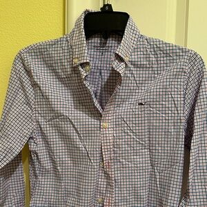 Vineyard Vines Kids Performance Blue and Red Plaid Button Down Shirt